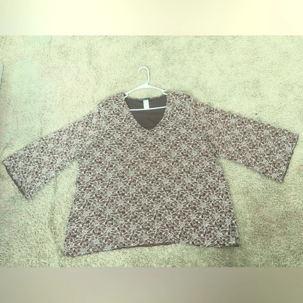 Embroidered Brown Lace Blouse 3X Floral Boho Artsy Mature Elegant Evening Party